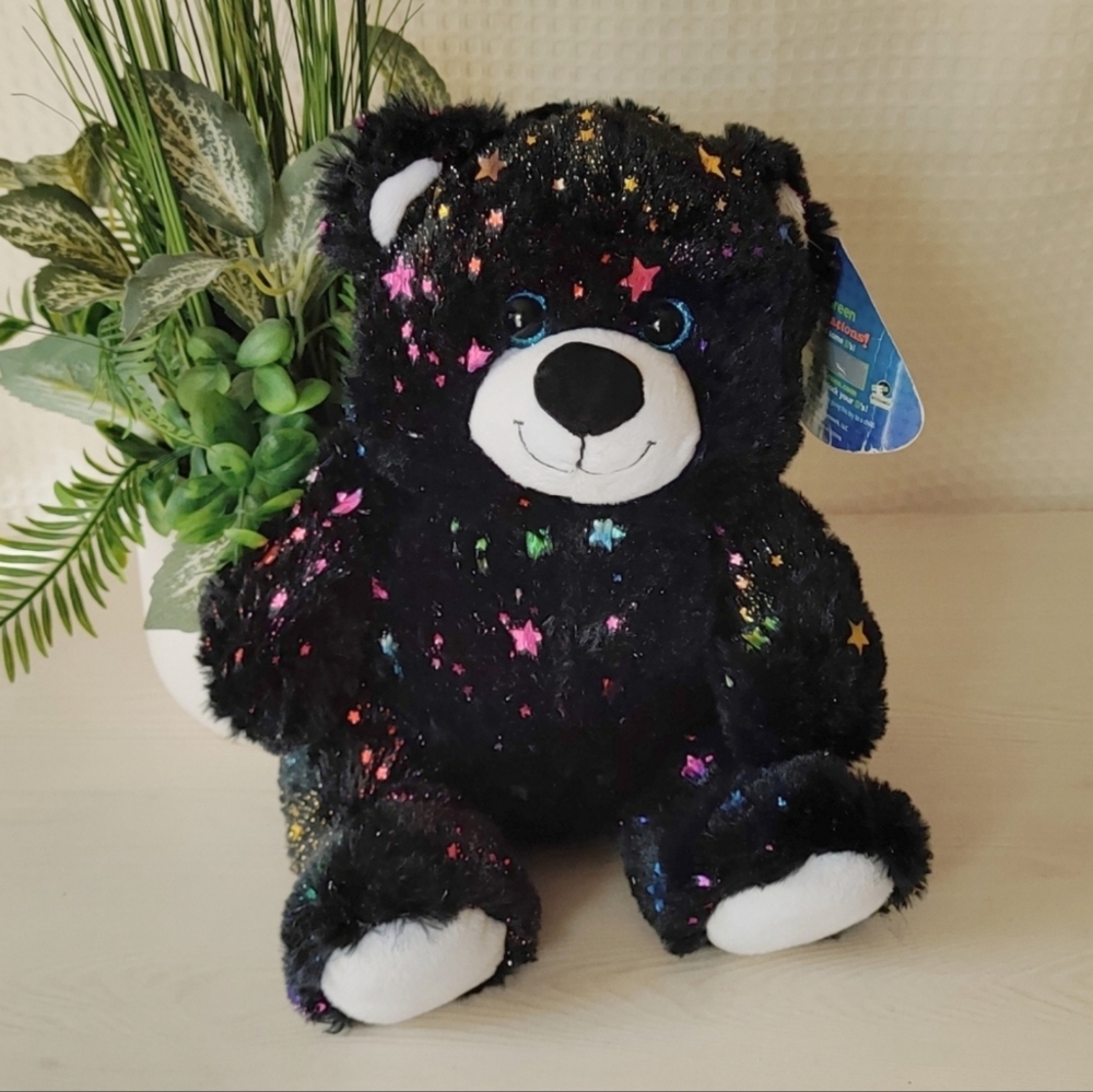 Sugar Loaf Kelly Toys Black Teddy Bear Plush w/Metallic Color Sparkly Stars 10"